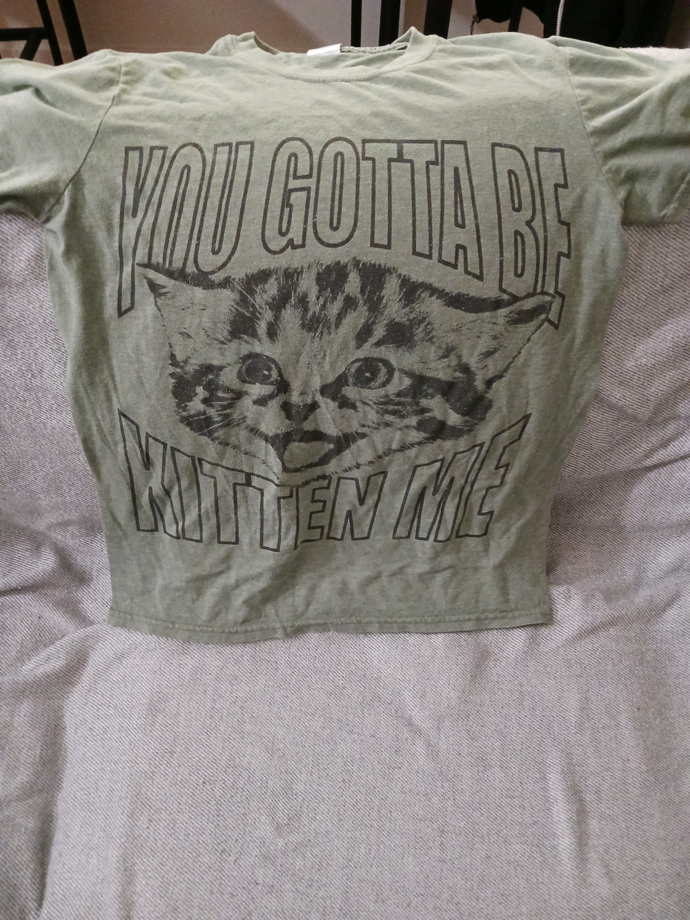 Gildan Olive Green Cat Graphic Tee "You Gotta Be Kitten Me"